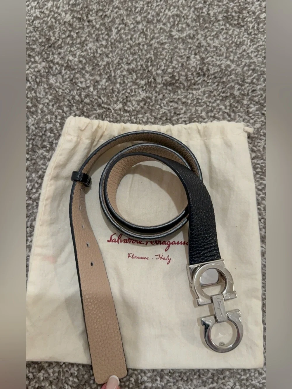 Salvatore Ferragamo Black Leather Belt with Silver Gancini Buckle